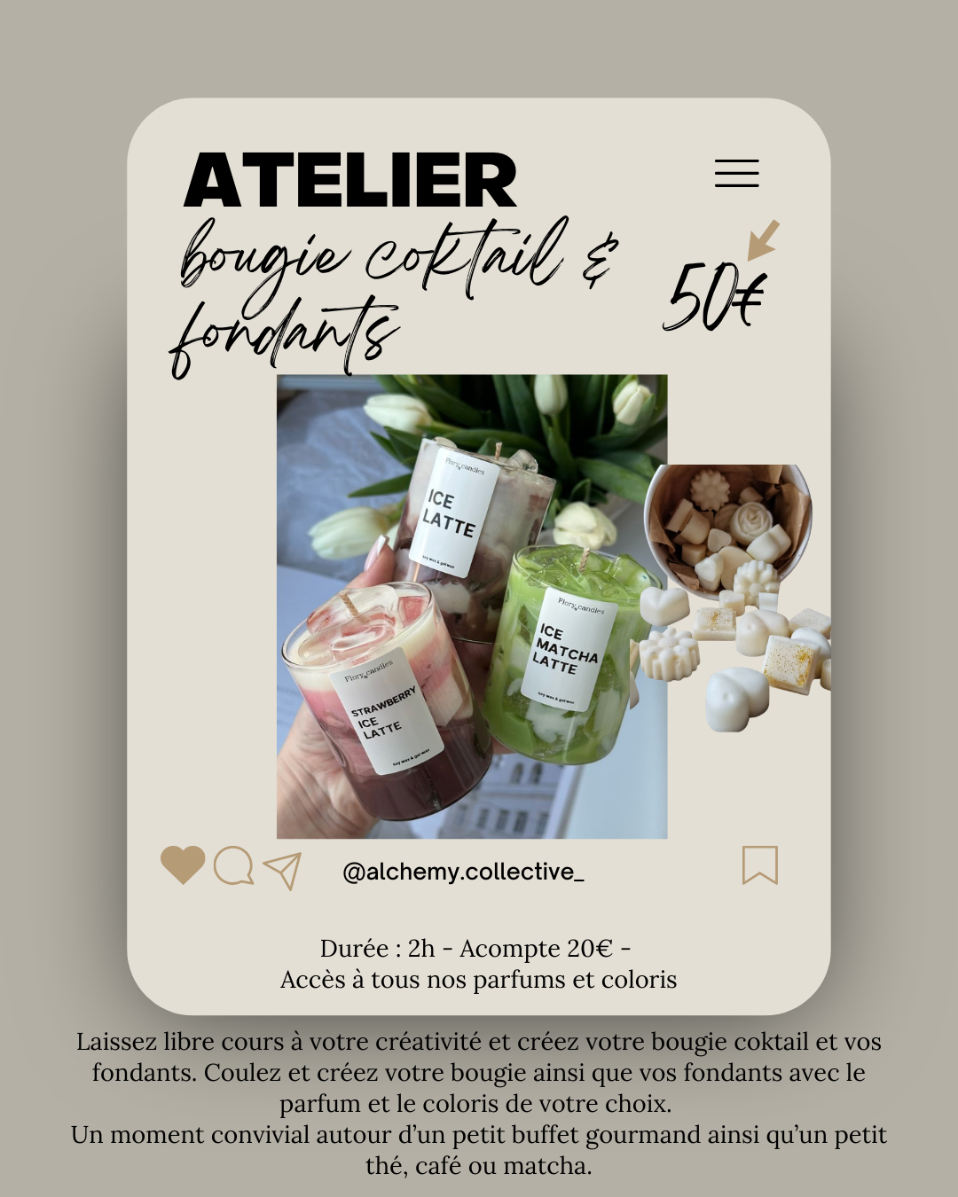 Atelier Bougie Cocktail & Fondants Parfumés - 50 €